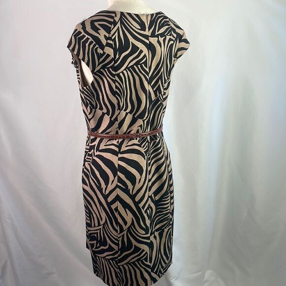 Kay Unger Tan and Black Animal Print Midi Dress With Belt - Picture 5 of 7